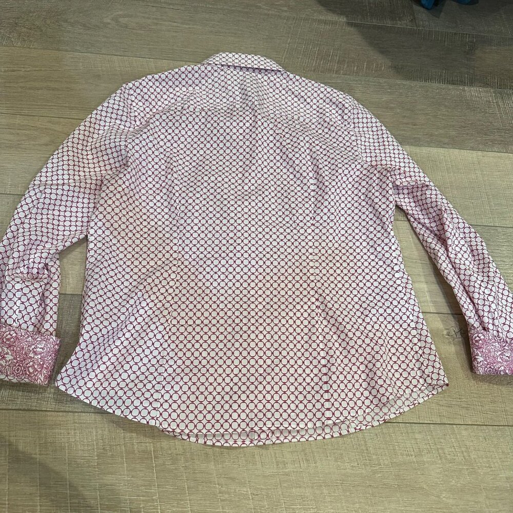 TALBOTS WOMENS WRINKLE RESISTANT FUSHIA PINK WHITE LONG SLEEVE BUTTON SHIRT 14 - Picture 8 of 8